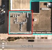 a building on lake street with a box around it to show what is being taken down