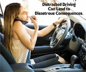 distracted driving can lead to disastrous consequences. A photo of a girl putting on makeup while driving