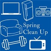 spring clean up with icons like appliances and furniture