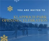 Image of ice skaters with words Klapprich Park opening celebration