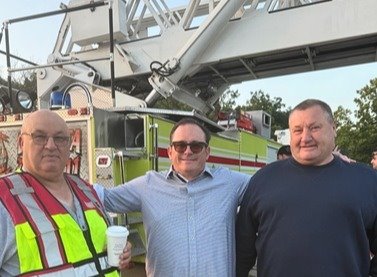 Mayor Mullin with Wayzata Chief Kevin Klapprich and Fire Fighter Kurt Klapprich