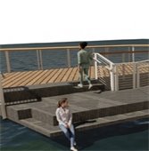 rendering of a sitting area as a part of the lakewalk where you can put your feed in the water