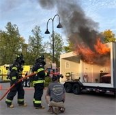flames coming out of a demo trailer