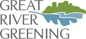 great river greening logo with a blue and green leaf