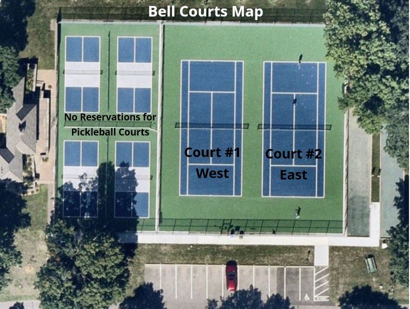 photo of the bell courts. you can not reserve the pickeball courts. Courts 1-2 left to right